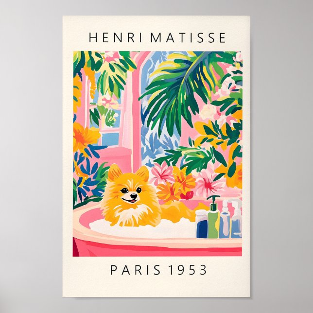 Pomeranian In Bathtub, Dog Art Print, Pink Dopamin Poster (Front)