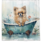 Pomeranian In Bathtub Watercolor Dog Art