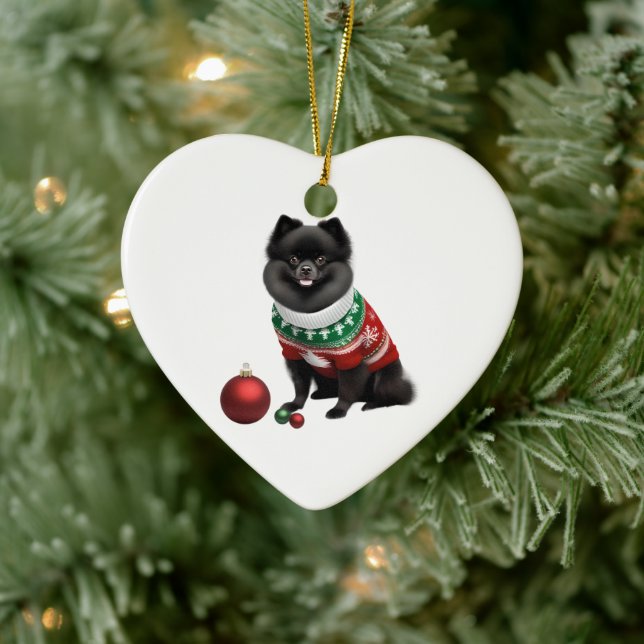Pomeranian in Christmas Sweater Fun & Cute Ceramic Tree Decoration (Tree)