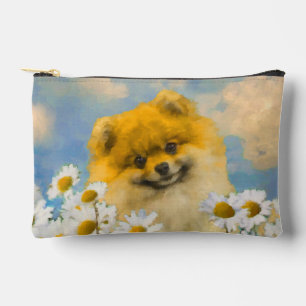 Pomeranian in Daisies Painting Original Dog Art Accessory Pouch