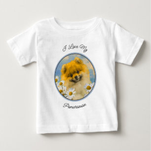 Pomeranian in Daisies Painting - Original Dog Art Baby T-Shirt