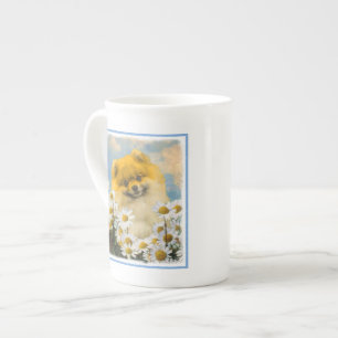 Pomeranian in Daisies Painting - Original Dog Art Bone China Mug