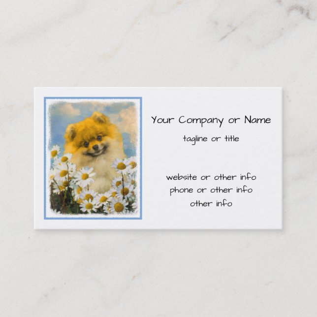 Pomeranian in Daisies Painting - Original Dog Art Business Card (Front)