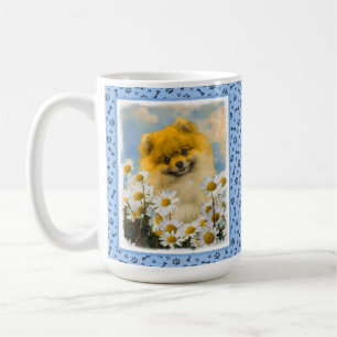 Pomeranian in Daisies Painting - Original Dog Art Coffee Mug