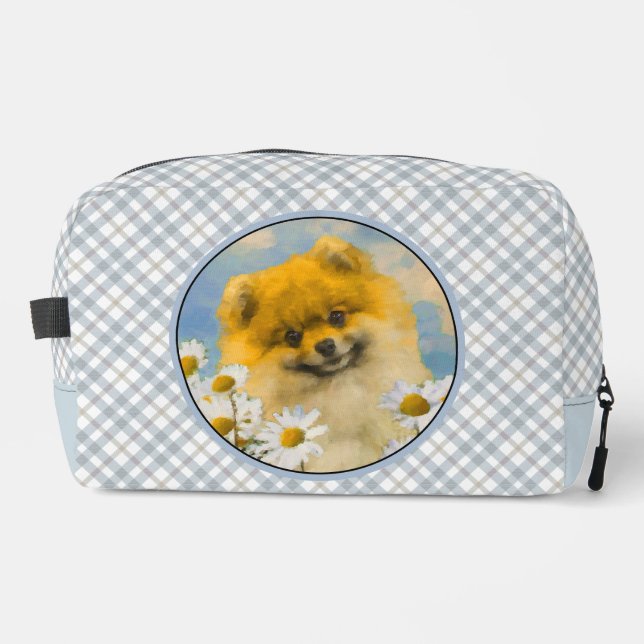 Pomeranian in Daisies Painting Original Dog Art Dopp Kit (Front)