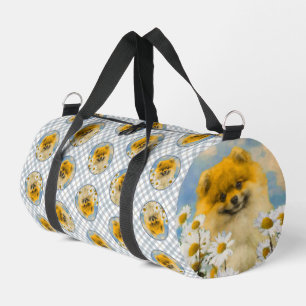 Pomeranian in Daisies Painting Original Dog Art Duffle Bag