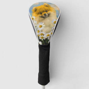Pomeranian in Daisies Painting - Original Dog Art Golf Head Cover