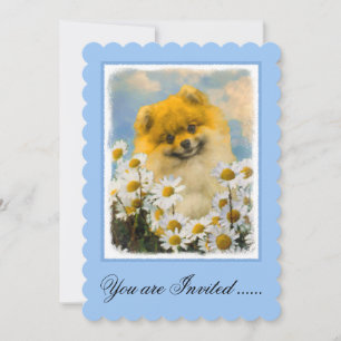 Pomeranian in Daisies Painting - Original Dog Art Invitation