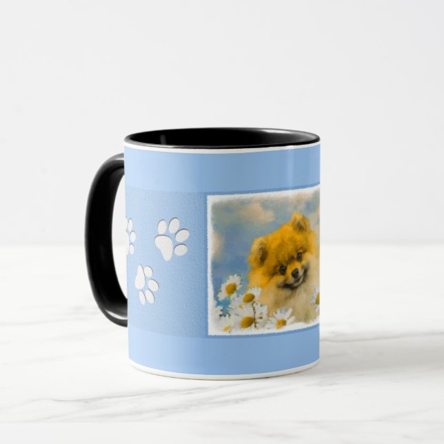 Pomeranian in Daisies Painting - Original Dog Art Mug (Front Left)