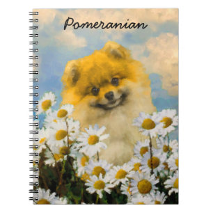 Pomeranian in Daisies Painting - Original Dog Art Notebook
