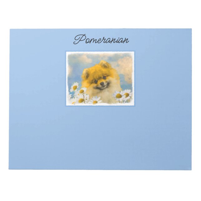 Pomeranian in Daisies Painting - Original Dog Art  Notepad (Front)