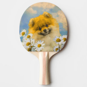 Pomeranian in Daisies Painting - Original Dog Art Ping Pong Paddle