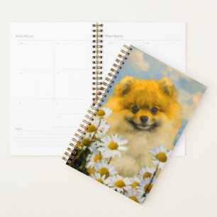 Pomeranian in Daisies Painting - Original Dog Art Planner