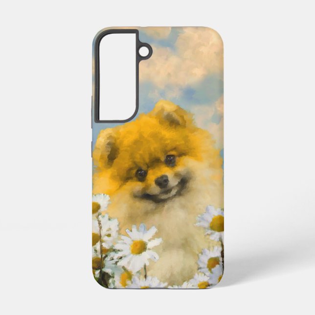Pomeranian in Daisies Painting - Original Dog Art Samsung Galaxy S22 Case (Back)