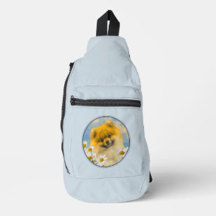 Pomeranian in Daisies Painting Original Dog Art Sling Bag