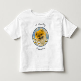Pomeranian in Daisies Painting - Original Dog Art Toddler T-Shirt