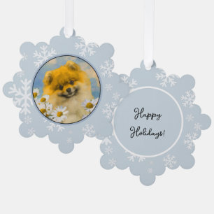 Pomeranian in Daisies Painting - Original Dog Art Tree Decoration Card