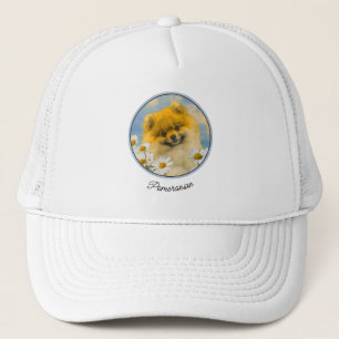 Pomeranian in Daisies Painting - Original Dog Art Trucker Hat