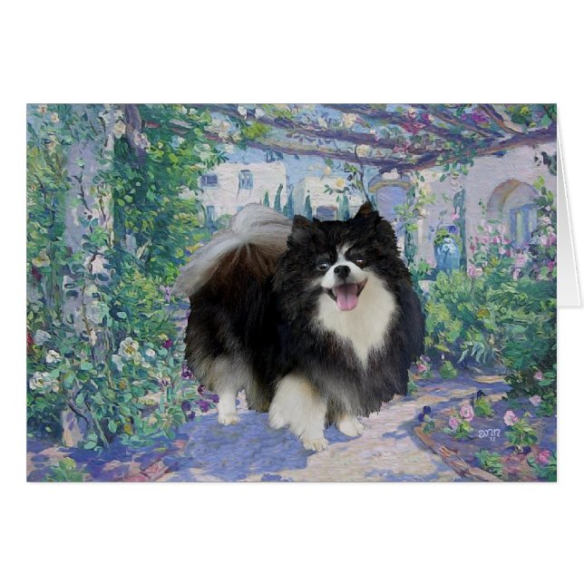 Pomeranian in Flower Garden (Front Horizontal)