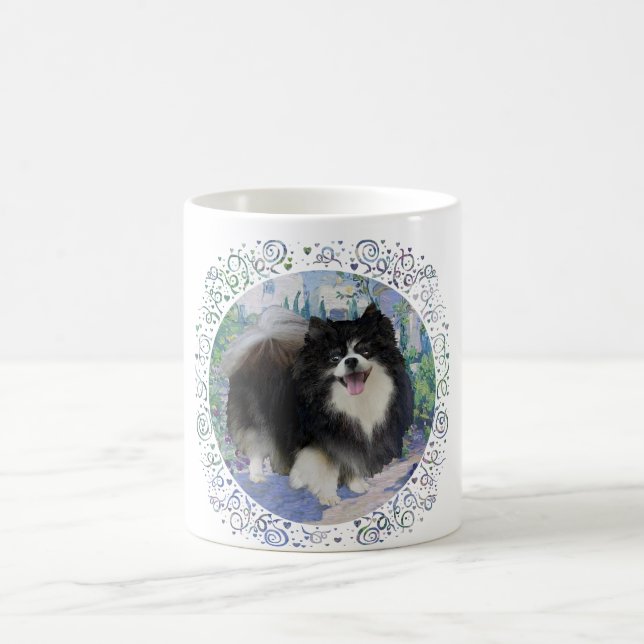 Pomeranian in Flower Garden Coffee Mug (Center)