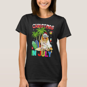   Pomeranian In Santa Hat Sunglasses Christmas In  T-Shirt