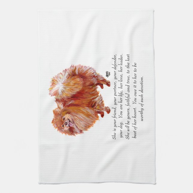 Pomeranian Keepsake Female Tea Towel (Vertical)