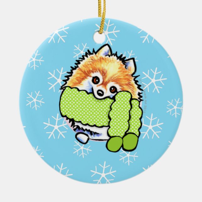 Pomeranian Let it Snow Ceramic Tree Decoration (Front)