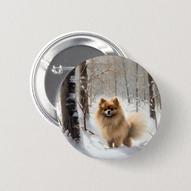 Pomeranian Let It Snow Christmas 6 Cm Round Badge (Front & Back)