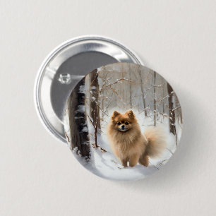 Pomeranian Let It Snow Christmas 6 Cm Round Badge