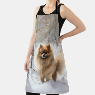 Pomeranian Let It Snow Christmas Apron