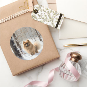 Pomeranian Let It Snow Christmas Classic Round Sticker