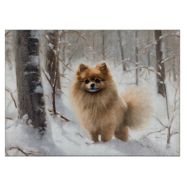 Pomeranian Let It Snow Christmas Cutting Board (Front)