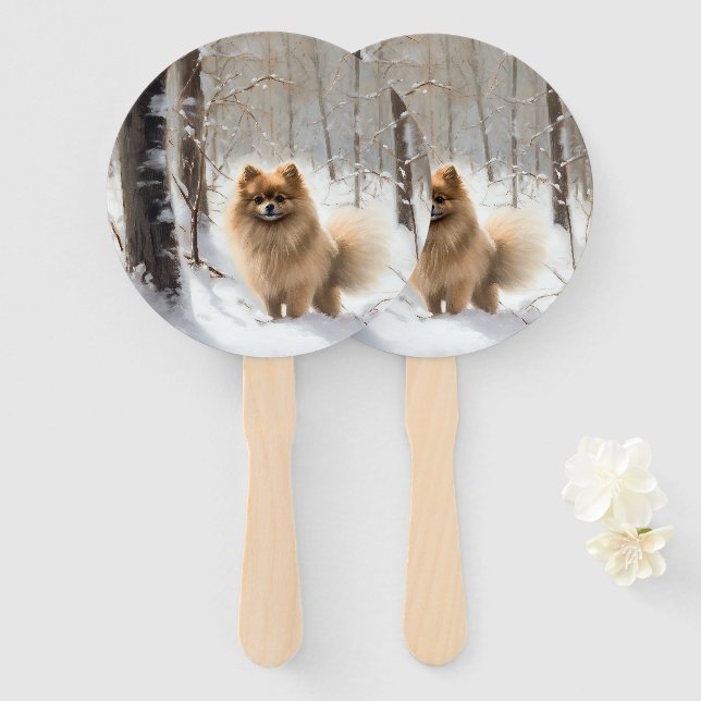 Pomeranian Let It Snow Christmas Hand Fan (Front and Back)