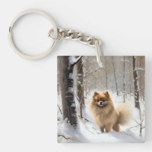 Pomeranian Let It Snow Christmas Key Ring