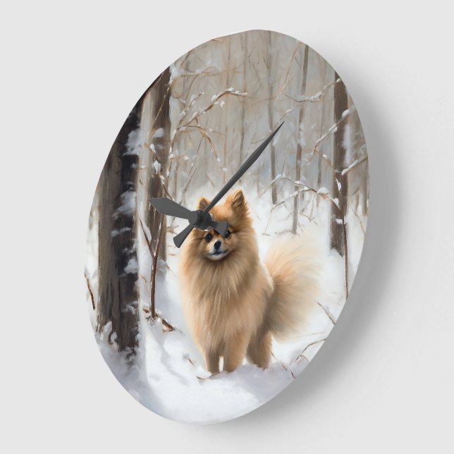 Pomeranian Let It Snow Christmas Large Clock (Angle)