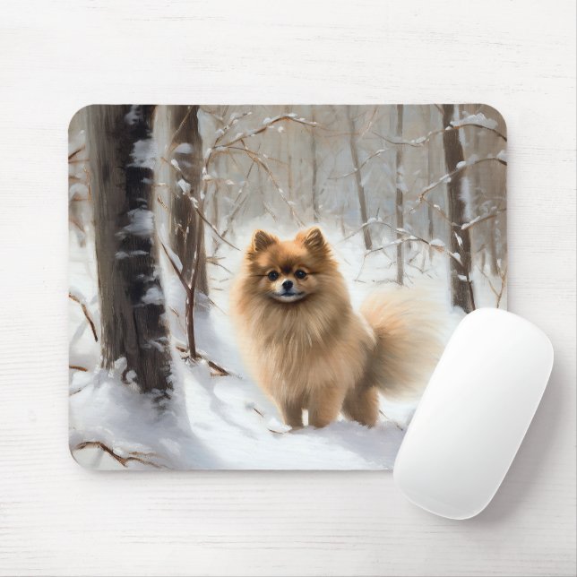 Pomeranian Let It Snow Christmas Mouse Mat (With Mouse)