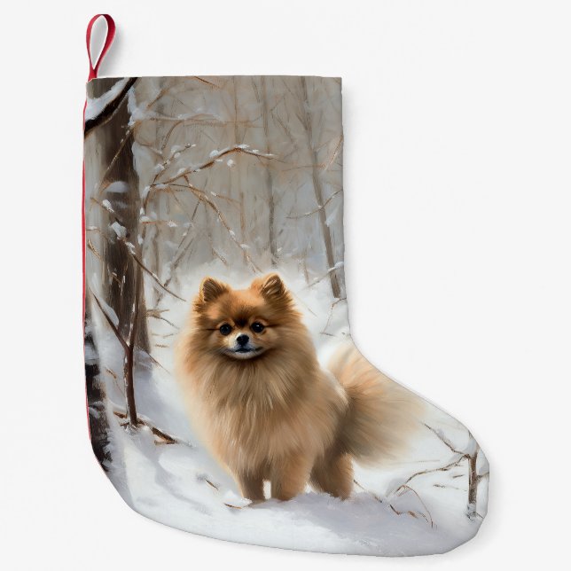 Pomeranian Let It Snow Christmas Small Christmas Stocking (Front)