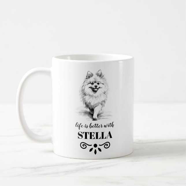 Pomeranian Life is better with Custom Dog Name Coffee Mug (Left)