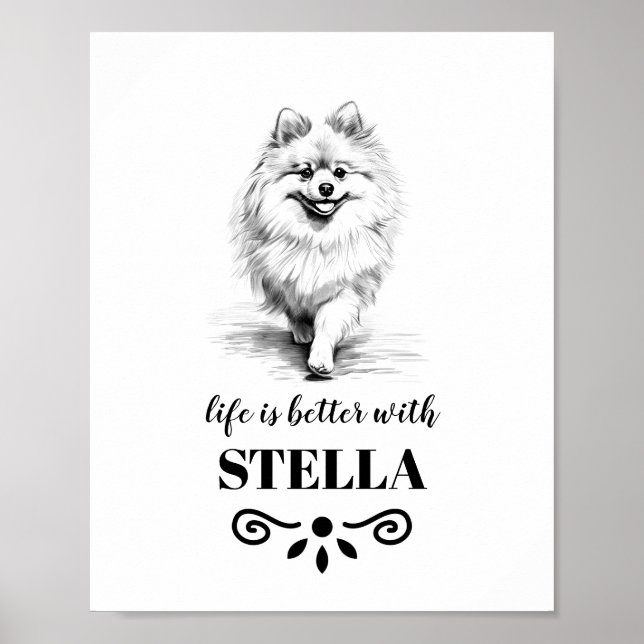 Pomeranian Life is better with Custom Dog Name Poster (Front)