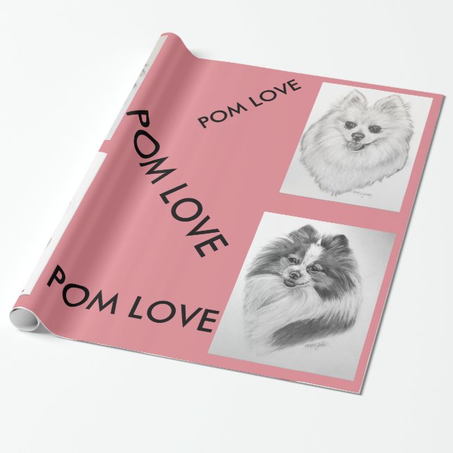 Pomeranian Love wrapping paper original artwork (Unrolled)