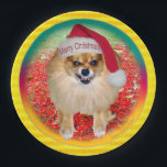 Pomeranian Marley Funny Bad Santa Dog Christmas Paper Plate<br><div class="desc">Christmas dog party paper plates with Pomeranian Marley.</div>