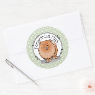 Pomeranian Mum Pom Mum (orange red) Cute Dog Mum Classic Round Sticker