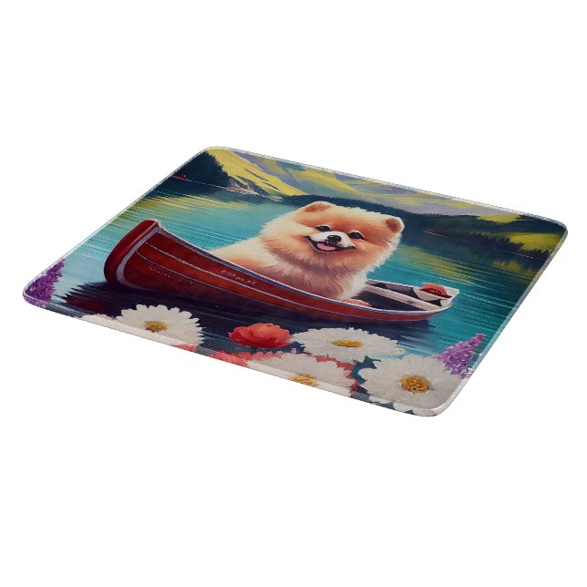 Pomeranian on a Paddle: A Scenic Adventure Cutting Board (Corner)
