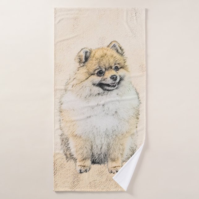 Pomeranian (Orange) Painting - Original Dog Art Bath Towel Set (Bath Towel)