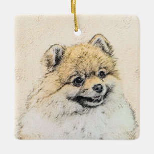 Pomeranian (Orange) Painting - Original Dog Art Ceramic Ornament