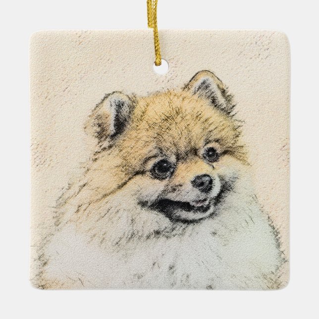 Pomeranian (Orange) Painting - Original Dog Art Ceramic Ornament (Front)