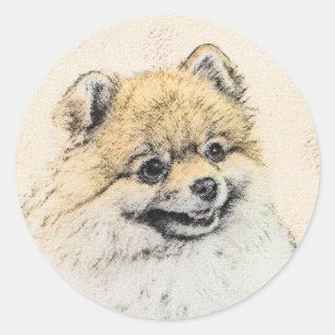 Pomeranian (Orange) Painting - Original Dog Art Classic Round Sticker