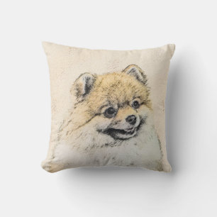 Pomeranian (Orange) Painting - Original Dog Art Cushion