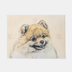Pomeranian (Orange) Painting - Original Dog Art Doormat