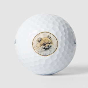 Pomeranian (Orange) Painting - Original Dog Art Golf Balls